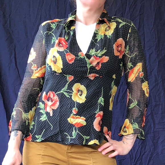 Tops - Silk Y2K poppy print blouse